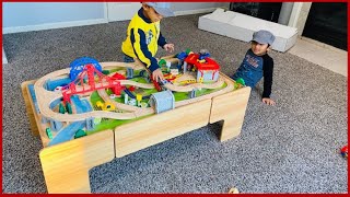 Wooden Train Table Playset unboxing fun with Shayan amp Ayaan  Train  Train Table [upl. by Naihtsirc]