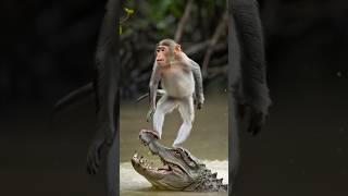 monkey surfing on crocodile  Daring stunt  Fearless  Swamp water crocodile Mysterious Land [upl. by Gwenette]