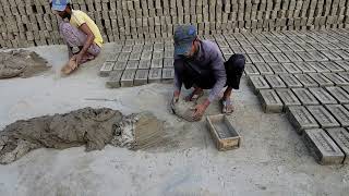 Soil brick making process in the Bangladeshi manual brick factory 🏭 [upl. by Poler]