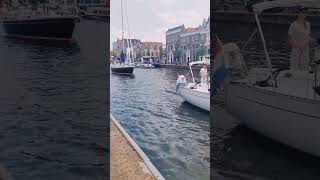 Charming Boats on the River in Haarlem Dutch Scenic Views 🚤🌊  Shorts [upl. by Twelve]