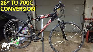 26” mountain bike 700c wheel conversion [upl. by Neeruam950]