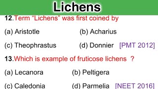 Lichens MCQ  Botany mcq Plant kingdom mcq Microbiology mcq [upl. by Cull]