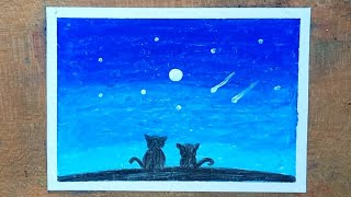 How To Draw Moonlight Scenery With Oil Pastels [upl. by Star461]