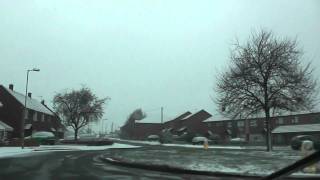 Driving In Snow Along Tudor Way Worcester Worcestershire England 4th February 2012 [upl. by Nishom419]