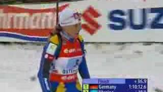 Biathlon Ostersund 2008 Women relay finish [upl. by Thorrlow]