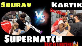 Kartik vs sourav😱🔥 intense match🤬 armwrestling controversyvideo gymworkout gym fitness 100k [upl. by Panthea]