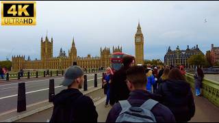 4K Central London Walk Through Waterloo London Eye Big Ben Parliament Central London 60FPS [upl. by Padget]