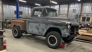 57 Chevy Truck on 2001 4x4 Chevy Tahoe frame PART 1￼Crazylegs Creations [upl. by Kevon]