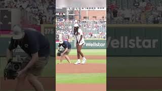 Rhyne Howard’s first pitch at a Braves game ⚾ via atlantadreamIG [upl. by Hi]