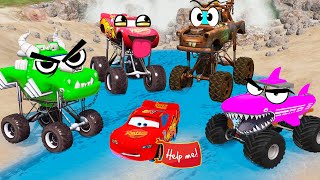 4 Monster Truck vs Big amp Small Mcqueen vs Stairs Color with Trains vs Portal Trap  BeamNGDrive 34 [upl. by Acinorahs158]