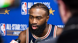 Jaylen Brown 2024 NBA AllStar Game Media Availability [upl. by Lyontine50]