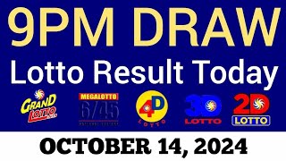 Lotto Result Today 9pm Draw October 14 2024 Swertres Ez2 PCSO Live Result [upl. by Aikan]