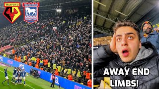 AWAY END CHAOS amp 2000 IPSWICH FANS GO MENTAL  Watford 12 Ipswich [upl. by Azirb]