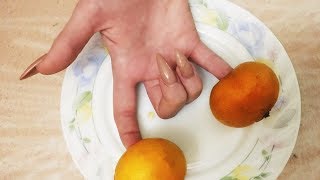 Long Sharp Pink Nails Banana 🍌 and Tangerine 🍊 Peeling  Scratching  ASMR  Part 2 [upl. by Terrie]