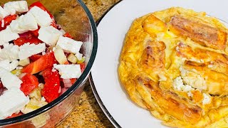 Delicious Feta Cheese Omelette and Traditional Macedonian Salad Shopska Salad [upl. by Ennaul834]