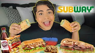 MUKBANG SUBWAY eating show TURKEY FOOT LONG  HOT CHEETOS Watch Me Eat [upl. by Dolhenty]