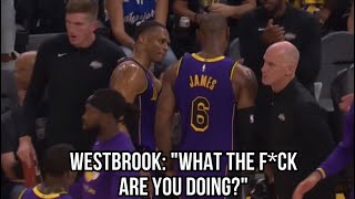 FULL CAPTIONS Russell Westbrook Gets HEATED With LeBron James After Bad Play [upl. by Aerdnahs]