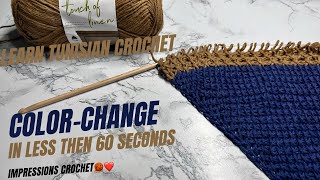 How To Tunisian Crochet Color Change [upl. by Hpesojnhoj]