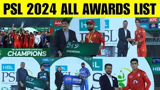 PSL 2024 Final Awards amp Prize Money Man of the Series  Best Batsman  Best Bowler  PSL 9 ceremony [upl. by Enelehs984]