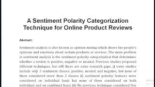 A Sentiment Polarity Categorization Technique for Online Product Reviews [upl. by Spiegelman]