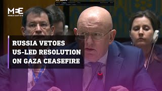 Russia vetoes USled resolution on Gaza ceasefire at UN Security Council [upl. by Ahsiugal]