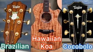 Hawaiian Koa Vs Cocobolo Vs Brazilian  Taylor Guitar Comparison [upl. by Neile]