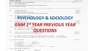 PSYCHOLOGY amp SOCIOLOGY GNM 1st YEAR PREVIOUS YEAR QUESTIONS IMPORTANT QUESTIONS FOR GNM [upl. by Attiuqaj]