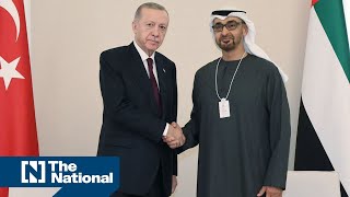 Sheikh Mohammed meets Turkeys Erdogan on sidelines of summit [upl. by Anerahs]