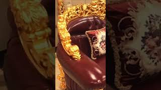 【Bespoke Leather amp Golden Gilded HandCarved Wooden Sofa】  Tailored Design amp Global Delivery [upl. by Gowon]