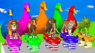 5 Giant Duck Cartoon Cow Elephant Lion Tiger Gorilla Paint Wild Animals Crossing Fountain Animation [upl. by Haskel]