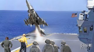 The Insane Action US AV8B Harrier fighter jet jumps from amphibious assault ship [upl. by Hotze]