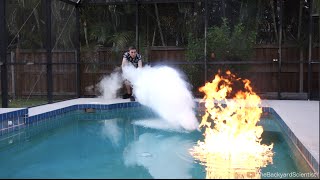 Pouring Liquid Nitrogen in a Pool  I set my pool on fire [upl. by Yatnwahs]