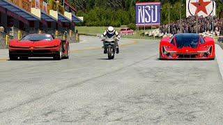 Kawasaki Ninja H2R Supercharged vs Ferrari F42 Concept vs Lamborghini Terzo Millennio at Old SPA [upl. by Cecily]