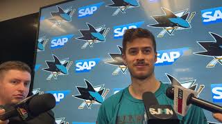 Askarov on 1st Sharks Win His quotSometimes Good Sometimes Squot Puckhandling [upl. by Nahsed144]