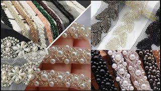 How To Make Pearl Beaded lace  Hand Embroidery  Stone Sequences moti Work ZardosiTutorial [upl. by Osborn]