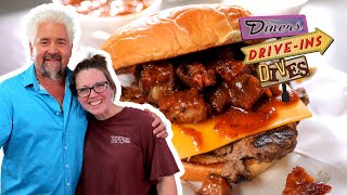 Guy Fieri Eats the BOSS Burger with Rib Candy in Mobile  Diners DriveIns and Dives  Food Network [upl. by Towers385]