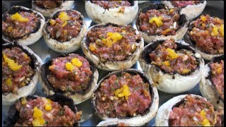 Recette de champignons farcis à la viande hachée facile et rapide فطر محشي باللحم المفروم سهل [upl. by Ube]