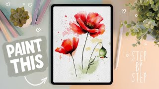 Painting Watercolor Poppies in Procreate [upl. by Searle223]