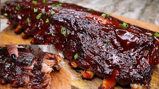 Super Easy Oven Baked Ribs Fall Off The Bone BBQ Ribs Recipe [upl. by Nibla]