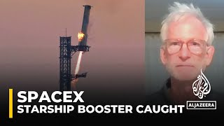 SpaceX Starship booster caught Robotic arms catch returning booster at launch pad [upl. by Irihs]