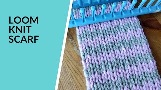 Loom Knit Scarf with Horizontal Stripes  Two Colours  Double Knitting  Long Loom [upl. by Anelhtak]