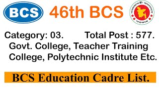 46th BCS Education Cadre List  Govt College  Teacher Training College  Polytechnic Institute [upl. by Ytineres298]