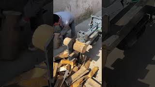 The process of splitting logs horizontally Good tools and machinery make work easy [upl. by Lang]