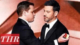 Matt Damon Roasts Jimmy Kimmel On Stage After Emmy Loss  THR News [upl. by Aetnahc]