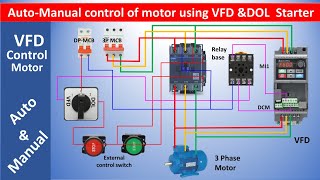 AutoManual Control of Motor Using VFD and DOL Starter  Wiring Diagram Tutorial [upl. by Kinchen]