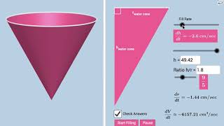 Related Rates Calculus Filling or Draining Cone Modifiable [upl. by Deragon]