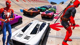 Win Ramps GTA 5 Spiderman and Deadpool team Superheroes cars and Sportcars games [upl. by Enirolf]