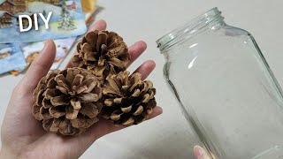 Genius Idea  New year and Christmas decor with Pine cone and glass bottle  DIY Recycling [upl. by Laddy441]