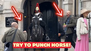 Drunk Man Tried to Punch Kings Guard Horse Then Flees in Panic [upl. by Saretta849]