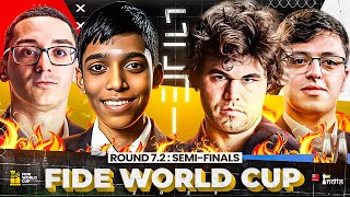 FIDE World Cup 2023  Round 72 Semi Finals  Pragg vs Caruana Carlsen vs Abasov  Live Commentary [upl. by Naellij]